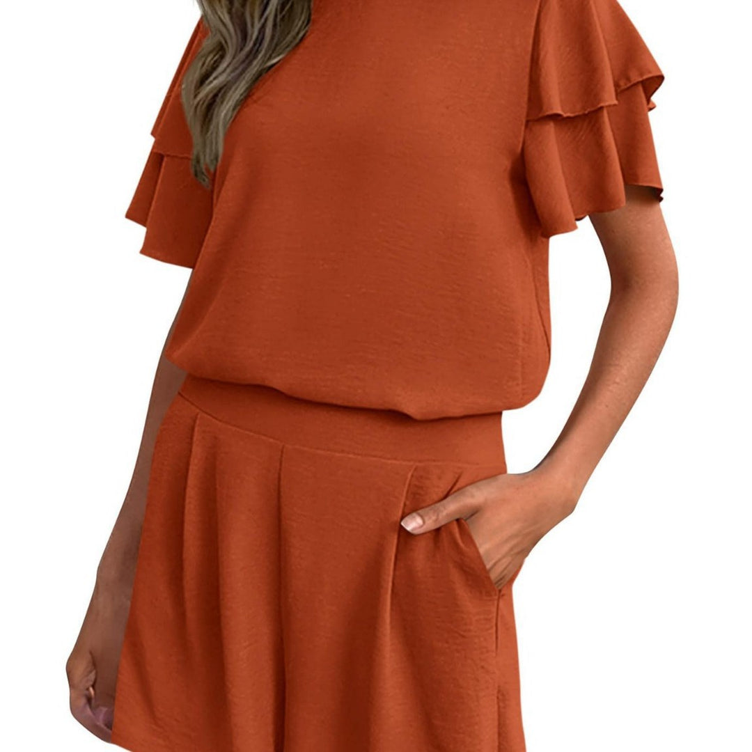 Damen Verspieltes Jumpsuit mit Rüschendetails und seitlichen Taschen EB
