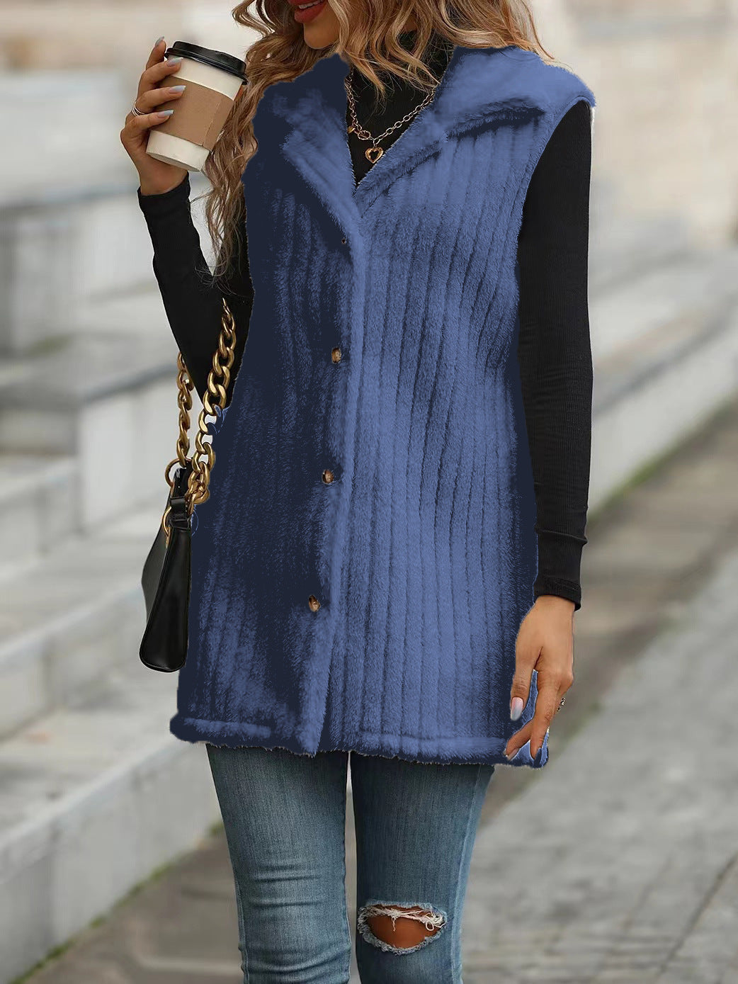 Damen Kuschelige Langarm-Weste mit Knopfleiste und strukturiertem Design EB