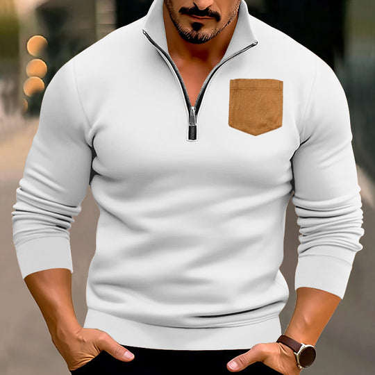 Herren sportlicher Pullover mit halbem Reißverschluss und kontrastierender Brusttasche EB