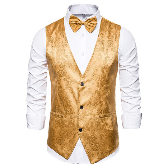 Herren nan taillierte Satinweste mit ornamentalem Jacquardmuster, V-Ausschnitt und drei Knöpfen EB