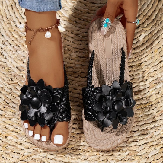 Damen Komfortable Zehentrenner-Sandalen mit floralem Detail EB