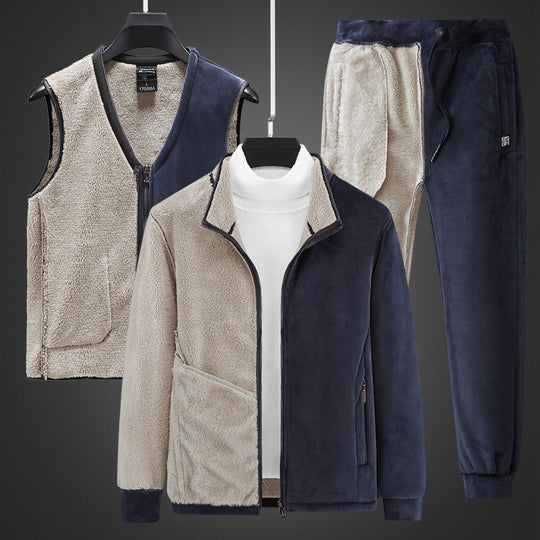 Herren dreiteiliges Thermo-Fleece-Set mit Reißverschlussjacke wattierter Weste und Jogginghose EB