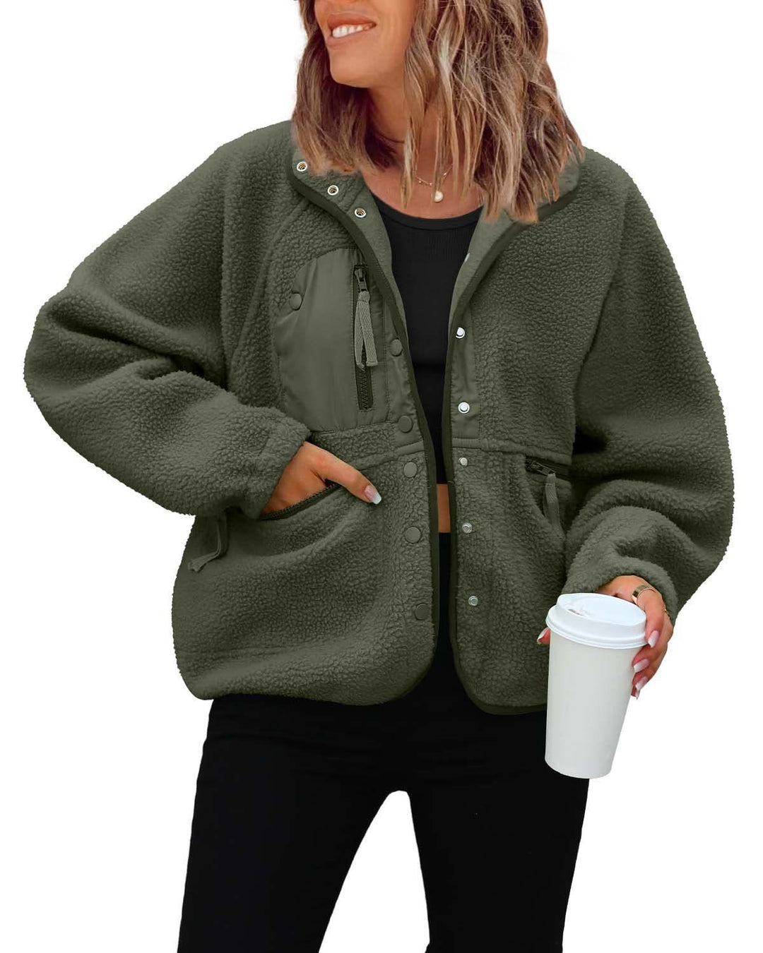 Damen kuschelige Fleecejacke mit praktischen Taschen EB