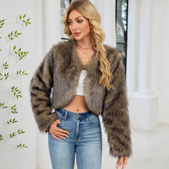 Damen Flauschige Kunstpelzjacke mit weitem Schnitt EB