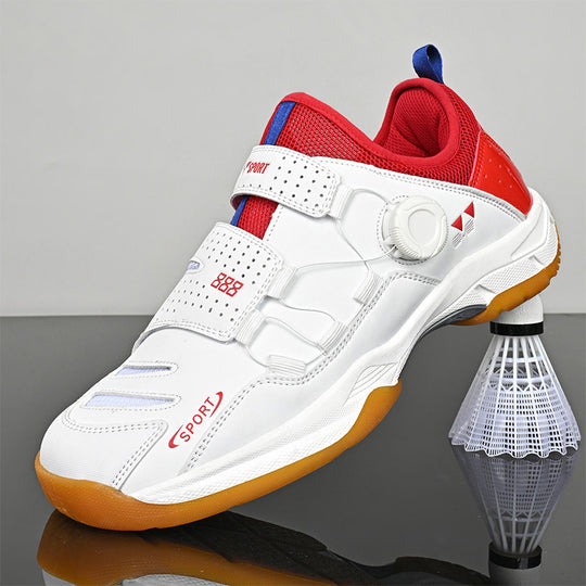 Unisex leichte Badminton‑Hallenschuhe mit rutschfester Gummilaufsohle, doppelte Klett‑Fixierung und Drehverschluss EB