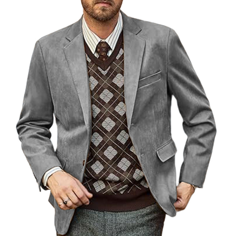 Herren eleganter Samtblazer mit detaillierter Steppnaht und modischem Schnitt EB