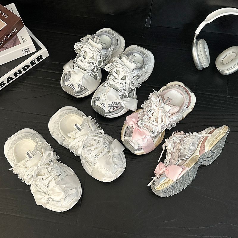 Damen Chunky‑Sneaker mit floraler Spitze und Satin‑Schleife EB