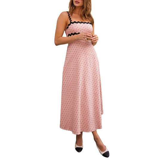 Damen Maxikleid mit Spitze und verspieltem Polka-Dot-Muster EB