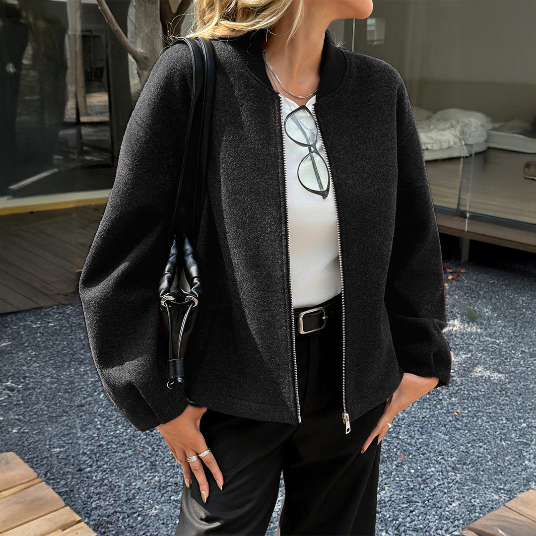 Damen nan leichte Fleece‑Bomberjacke mit Stehkragen, zweiseitigem Reißverschluss und lässiger Oversize‑Passform EB