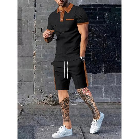 Herren Poloshirt und Shorts Set mit stylischem Kontrastdesign EB