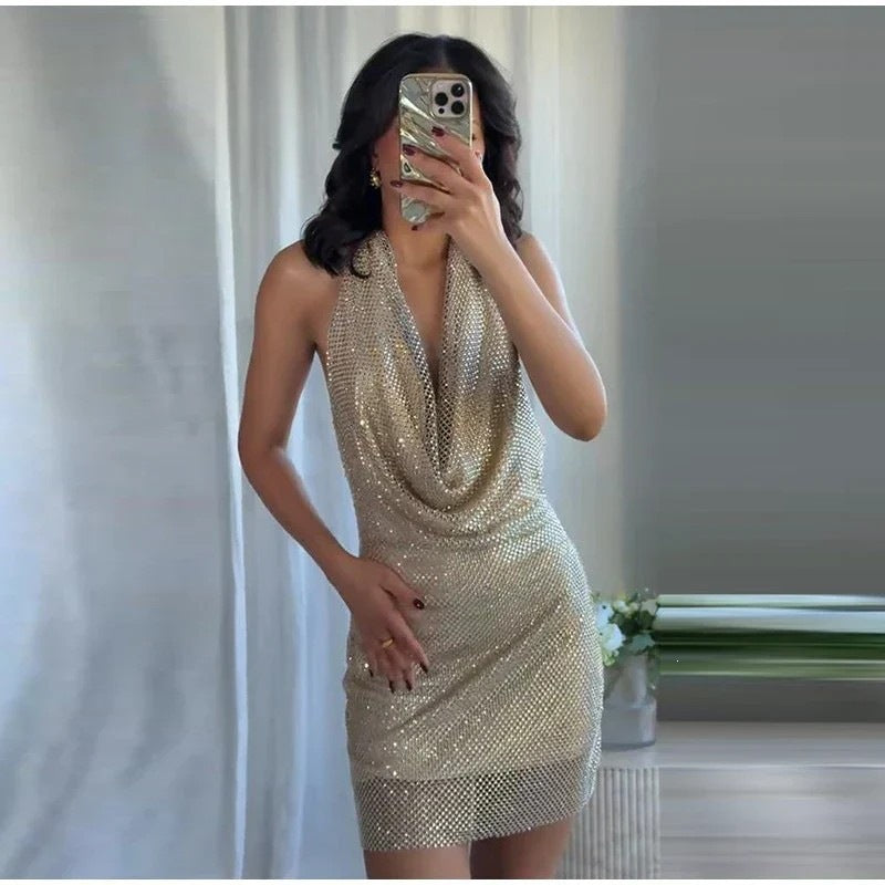 Damen glamouröses Pailletten-Minikleid EB