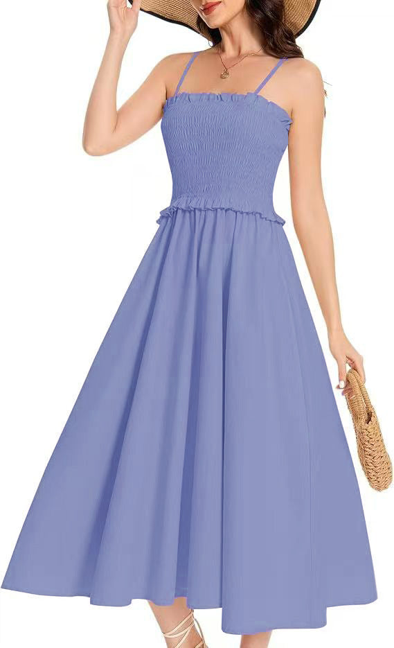 Damen Midi-Kleid mit elastischem Oberteil und weiten Rock EB