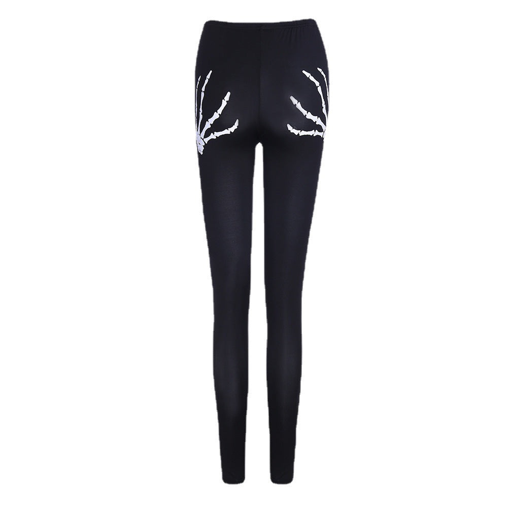 Damen Leggings mit kreativen Cut-Outs und Totenkopf-Design EB