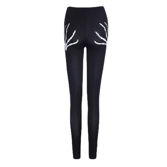 Damen Leggings mit kreativen Cut-Outs und Totenkopf-Design EB