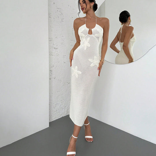 Damen Häkel-Maxikleid mit floralem Design EB