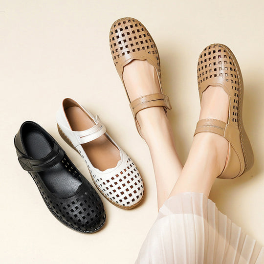 Damen Komfortable Ballerinas mit verstellbarem Riemen und luftiger Konstruktion EB