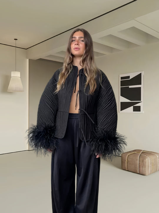 Damen elegante Boucle-Jacke mit extravaganten Ärmeln EB