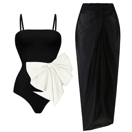 Damen Einteiler Badeanzug mit eleganter Schleifenapplikation EB
