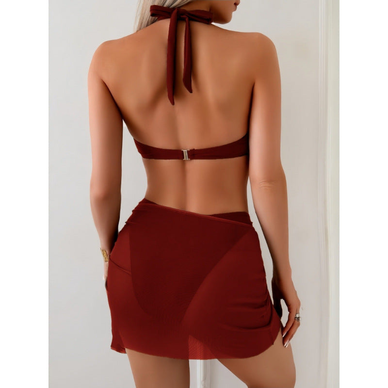 Damen Bikini-Set mit modischen Verzierungen und Wickelrock EB