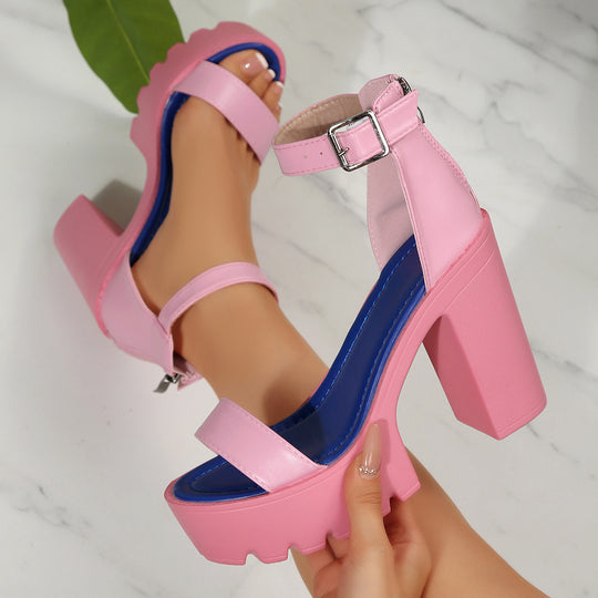 Damen Plateau-Sandalen mit geschwungenem Blockabsatz und verstellbarem Riemen EB