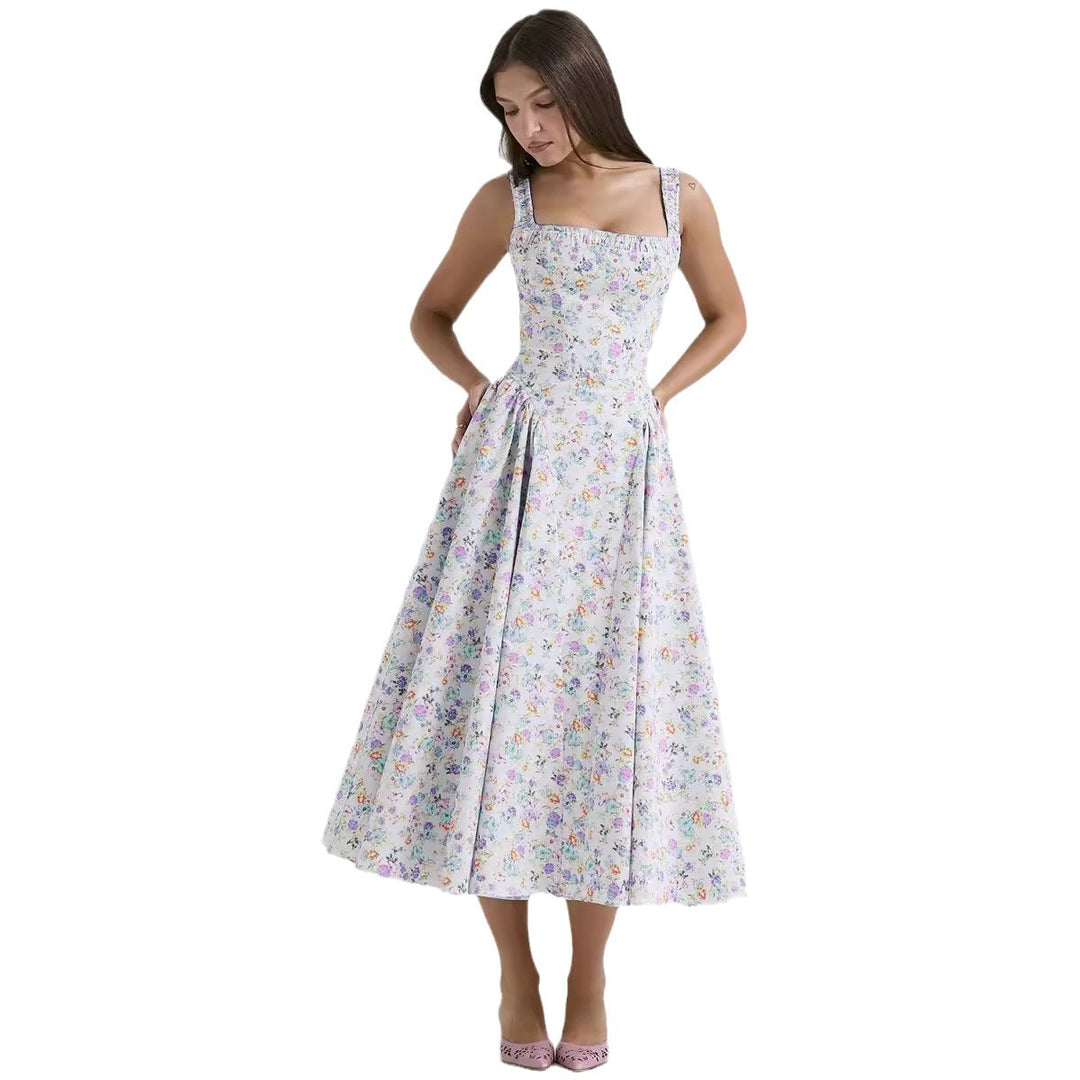 Damen Midi-Kleid mit floralem Muster und angeschnittenem Rock EB