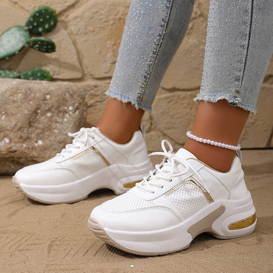 Damen modische Sneakers mit atmungsaktivem Obermaterial und stilvollem Metallic-Detail EB