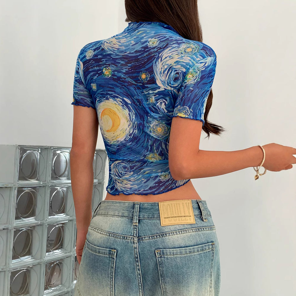 Damen kunstvoll bedrucktes Crop-Top EB