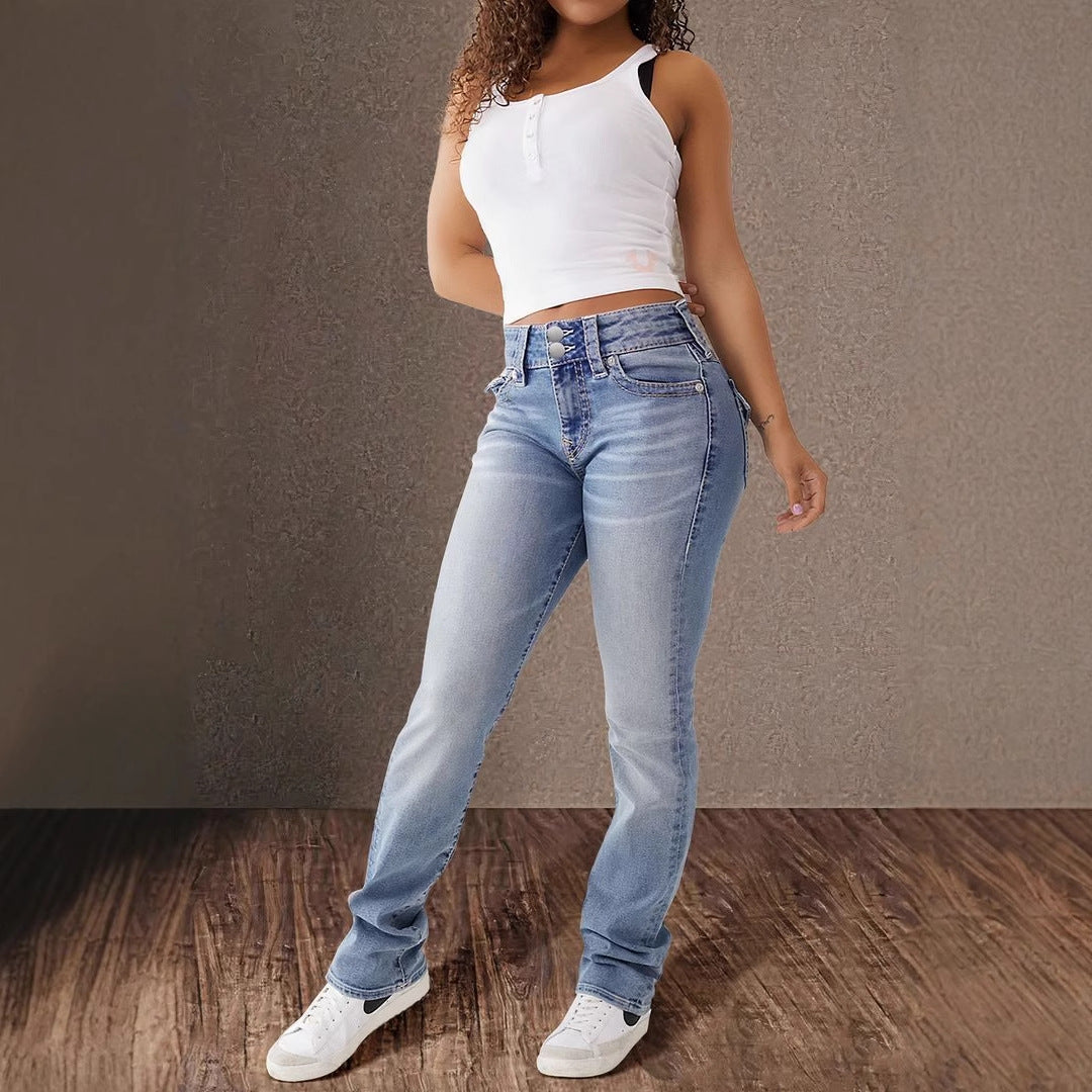 Damen High-Waist Jeans im Vintage-Look mit figurbetontem Schnitt EB