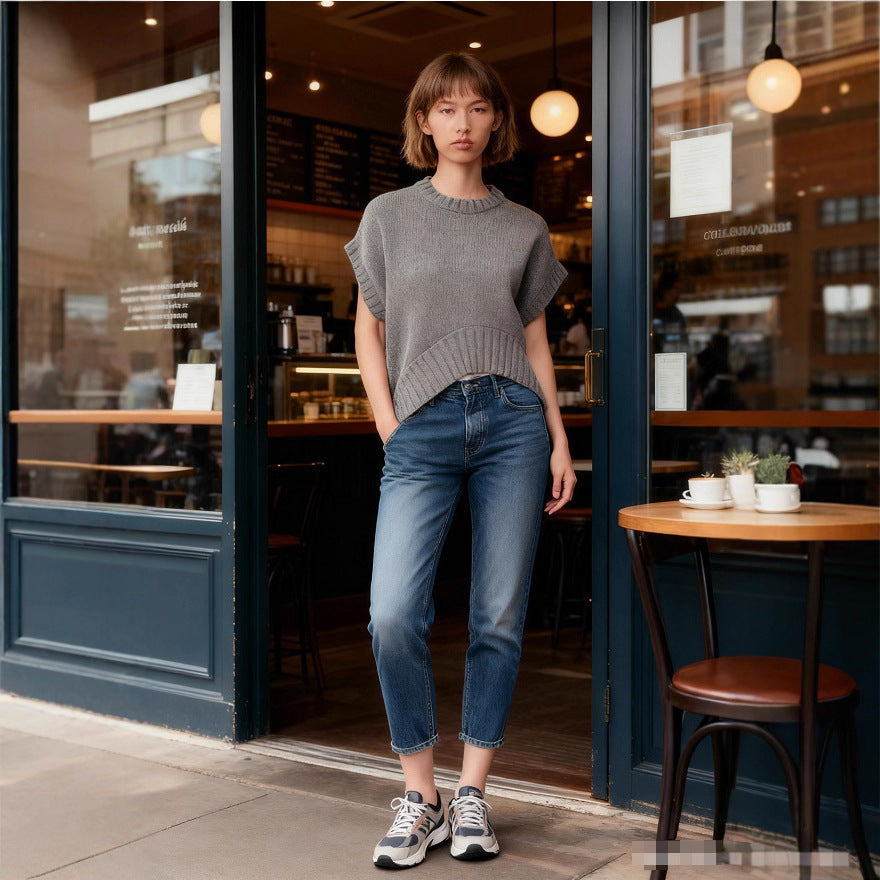 Damen lässiges Stricktop mit asymmetrischem Saum EB