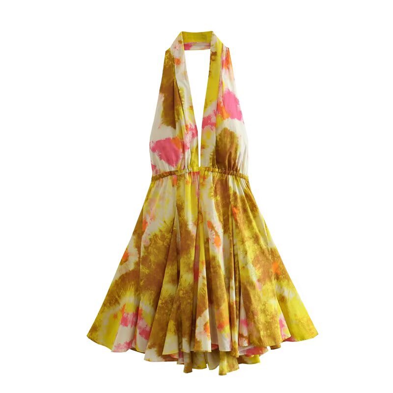 Damen Halterneck Kleid mit fließendem Rock EB