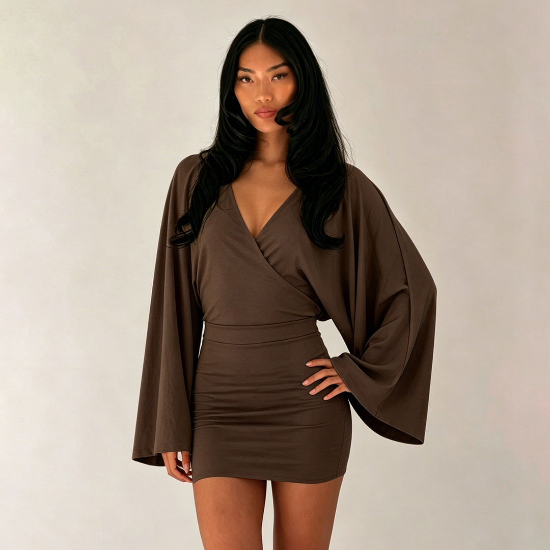 Damen nan Wickel-Minikleid mit Kimonoärmeln, taillierter Miedernaht und stretchigem Jersey EB
