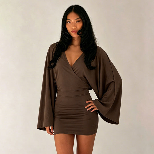 Damen nan Wickel-Minikleid mit Kimonoärmeln, taillierter Miedernaht und stretchigem Jersey EB