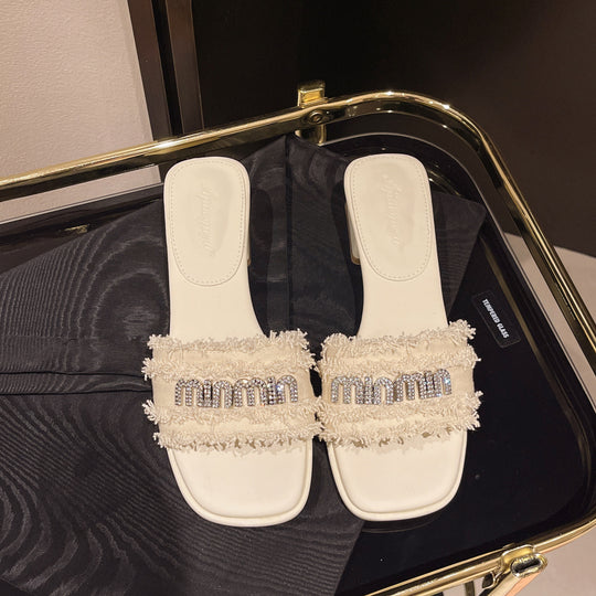 Damen stilvolle Riemensandalen mit Fransen und funkelnden Applikationen EB