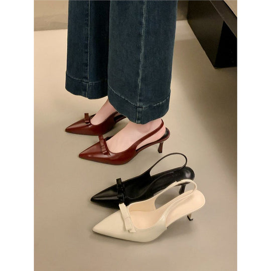 Damen Slingback High Heel Schuhe mit zarter Schleifenverzierung EB