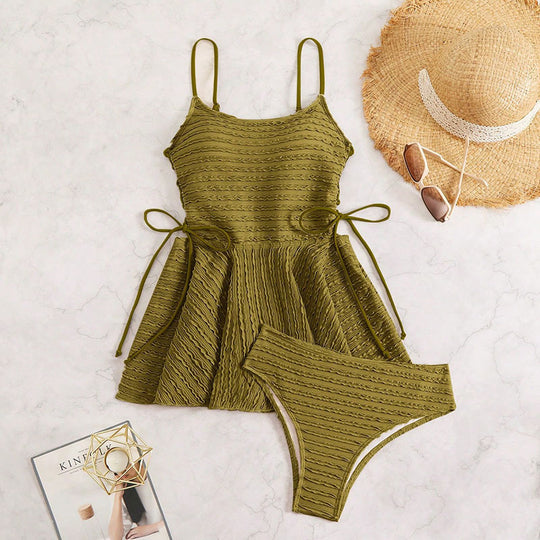 Damen Tankini mit gerafftem Design und seitlichen Bindebändern EB