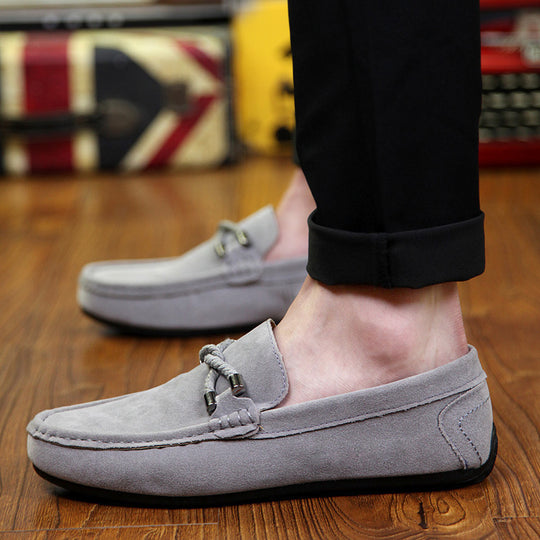 Damen weicher Veloursleder Mokassin Loafer mit geflochtener Dekorschnur und flexibler Gummisohle EB