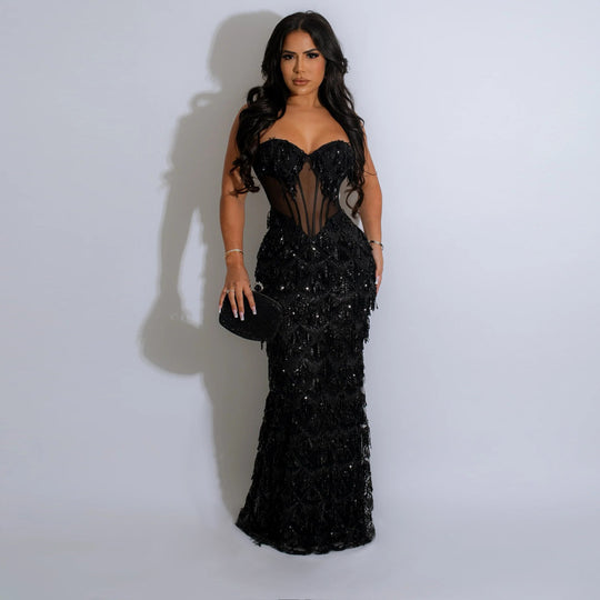 Damen Elegantes Abendkleid mit Kristallverzierung EB