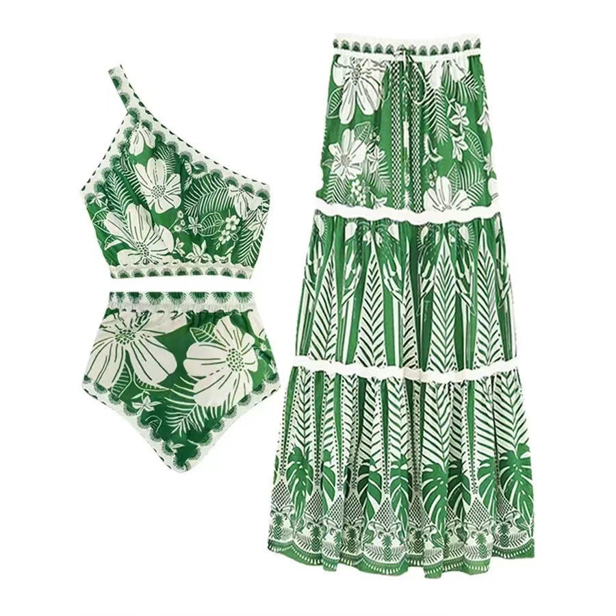 Damen Bikini-Set mit asymmetrischem Oberteil und floralen Details EB
