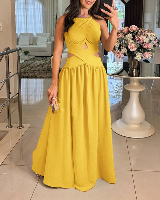 Damen Maxikleid mit eleganter Überkreuzung und modischem Ausschnitt EB