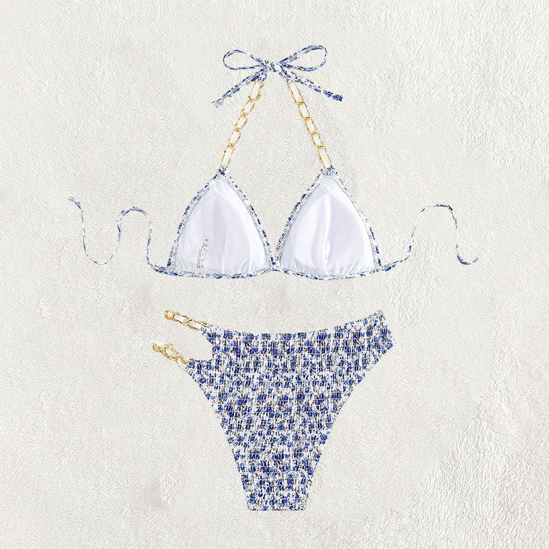 Damen Triangel-Bikini mit dezentem Kettenakzent und hohem Schnitt EB