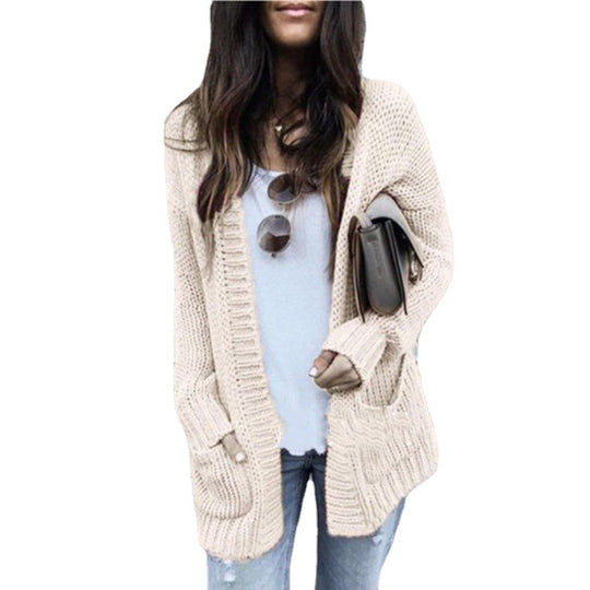 Damen Grobstrickjacke mit großen Taschen und lässigem Schnitt EB