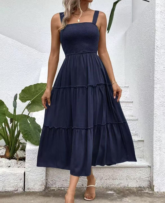 Damen Maxikleid mit elastischem Bustier und fließendem Rock EB