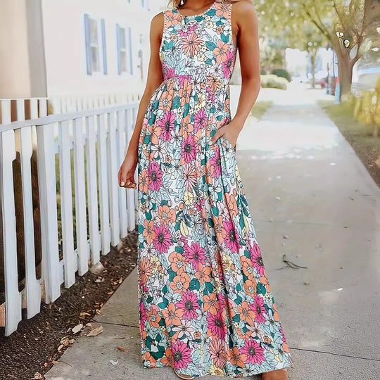 Damen Maxikleid mit floralem Muster und praktischen Taschen EB