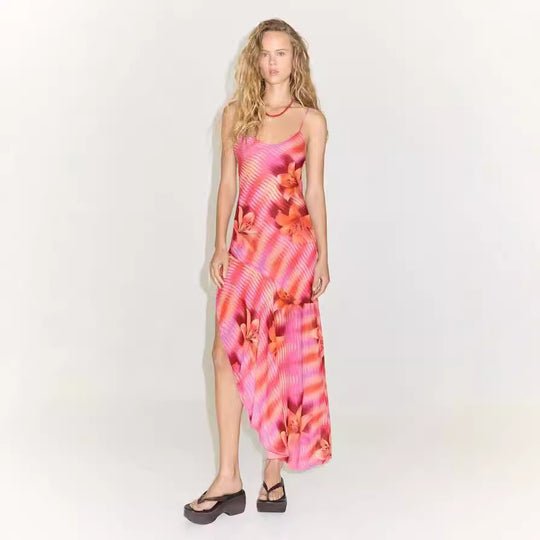 Damen Sommerliches Maxikleid mit asymmetrischem Saum und floralem Design EB