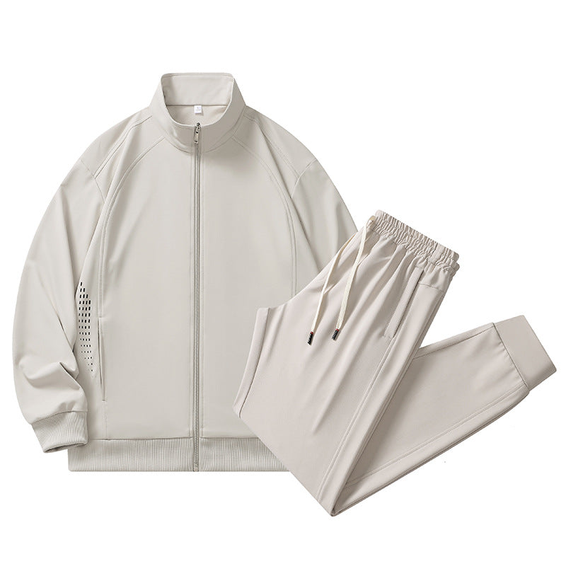 Herren sportlicher Stretch-Trainingsanzug mit Stehkragen, Reißverschlussjacke und tapered Jogginghose EB