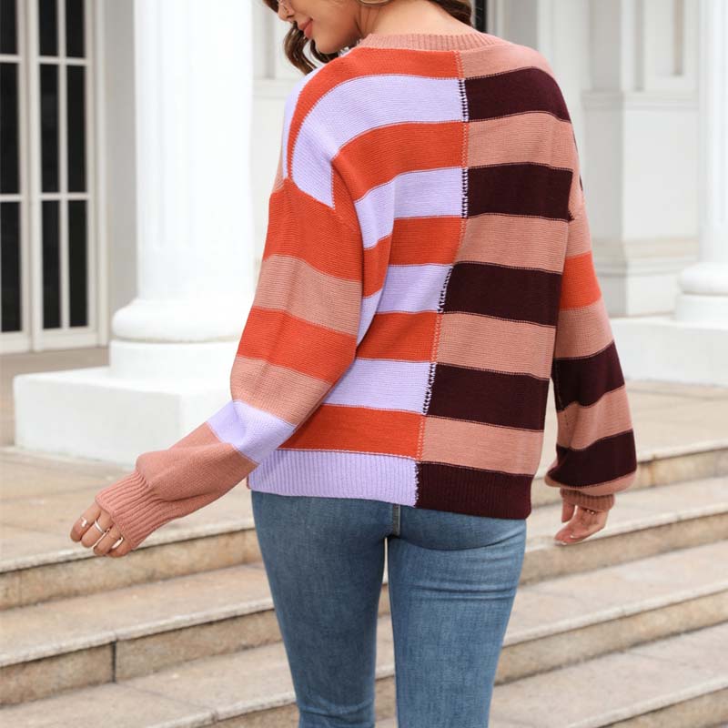 EB | Farbiger Gestreifter Strickpullover Mit Stil