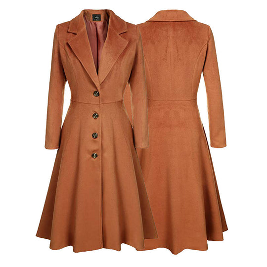 Damen eleganter Trenchcoat mit strukturiertem Fleece und kunstvollen Knopfdetails EB