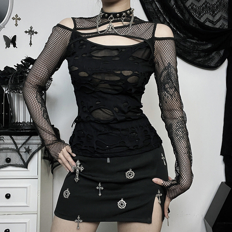 Damen Modisches Oberteil mit transparentem Mesh-Design und raffinierten Cut-Outs EB