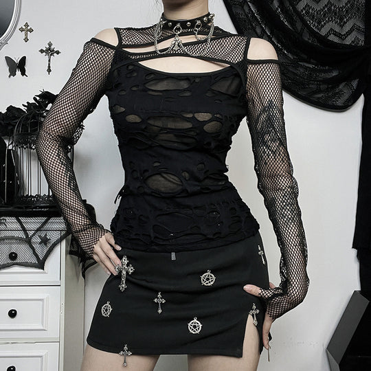 Damen Modisches Oberteil mit transparentem Mesh-Design und raffinierten Cut-Outs EB