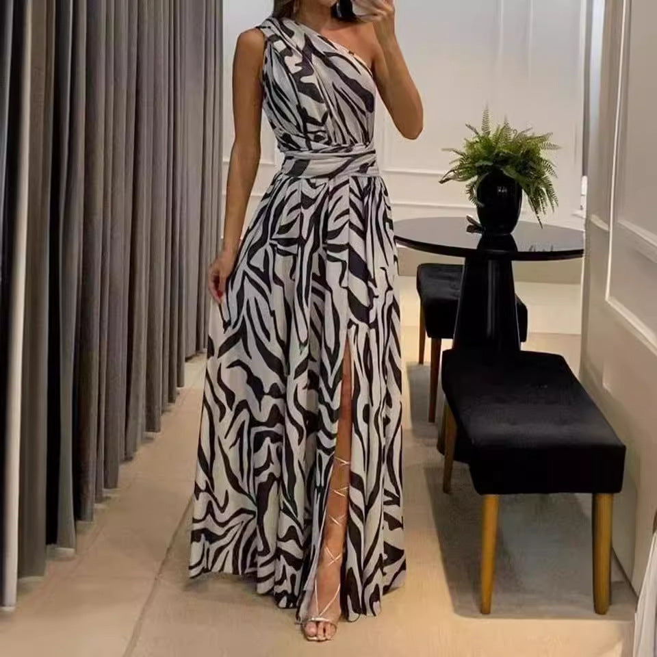 Damen Elegantes Maxikleid mit asymmetrischem Ausschnitt und Schlitz EB